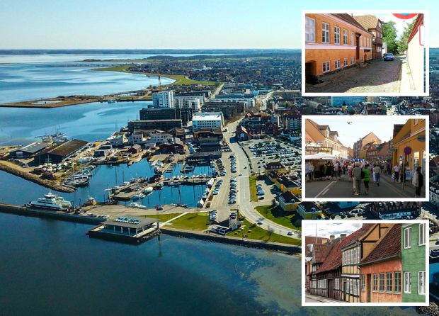 Holbæk med den smukke havn og de gamle bygninger